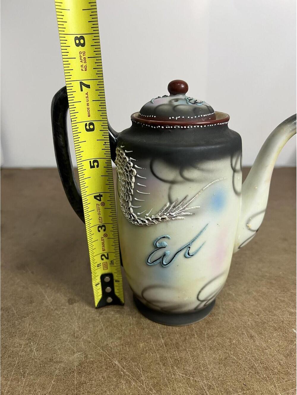 Vintage Dragonware Moriage Multicolor Porcelain Teapot Raised Dragon Unmarked - Picture 6 of 8